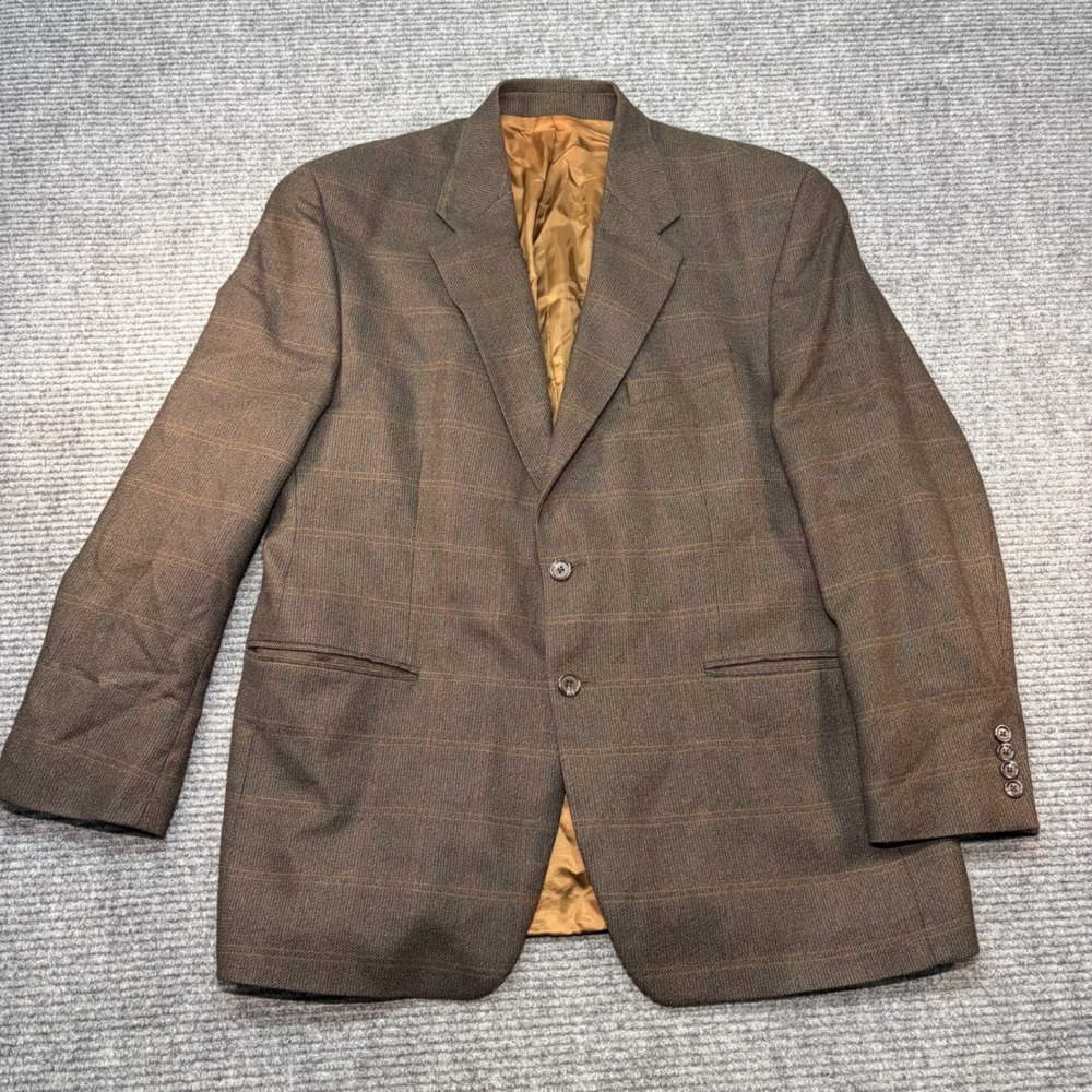Chaps Ralph Lauren Mens 46R Brown Glen Plaid Wool Blazer Sport Coat 2 Button